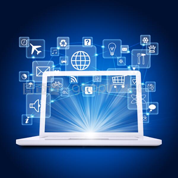 筆記本電腦與應(yīng)用程序圖標(biāo) 計算機網(wǎng)絡(luò)應(yīng)用軟件的交互核心